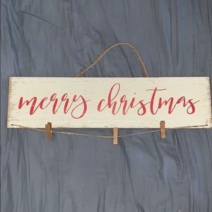 Merry Christmas wood sign with clothespins